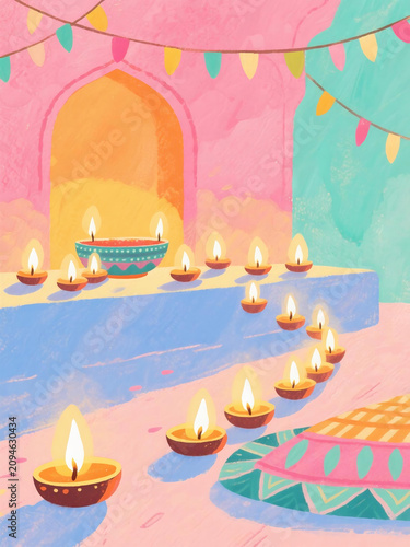 Minimalist Watercolor Diwali Decorative Art Assets
