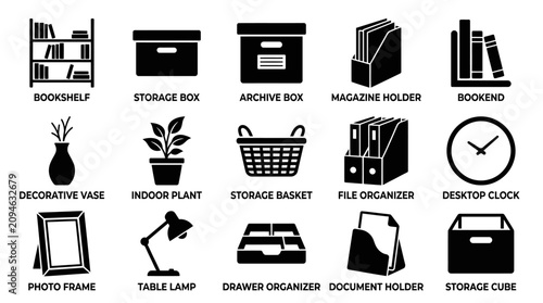фотографія Set of black icons for office and home organization items