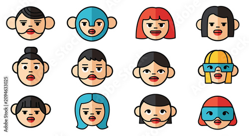 Konstfotografi Cartoon faces with various expressions 1.