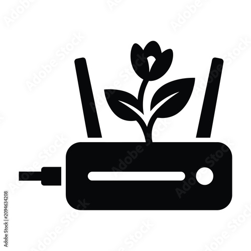Quadro su tela Black router with flower growing out of it symbolizing technology and nature