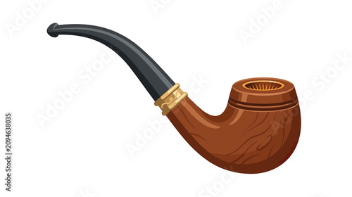 Φωτογραφία Classic Wooden Tobacco Pipe with Black Stem - Isolated on White