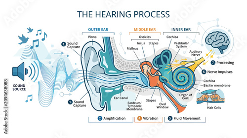 Quadro su tela The Hearing Process: Anatomy of the Human Ear and Sound Transmission