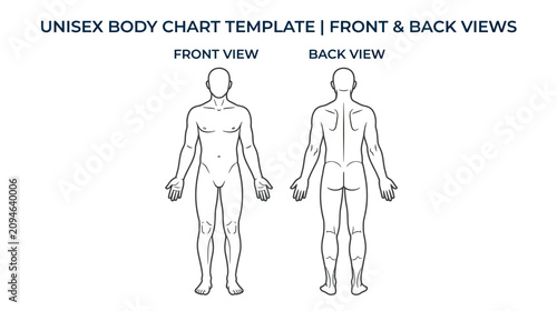 Unisex Body Chart Template: Front and Back Views