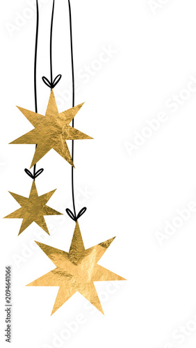 Golden foil stars isolated as decorative design elements on transparent background. Concept of luxury branding, festive decoration and modern graphic resources