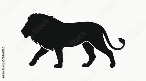 Foto Black silhouette of a walking lion.