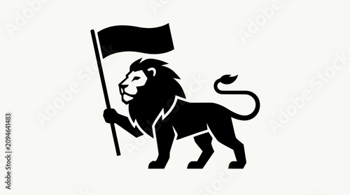Foto Black lion silhouette holding a flag.