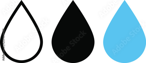 Cuadro en lienzo Water drop trio outline solid black and light blue minimalist icon set