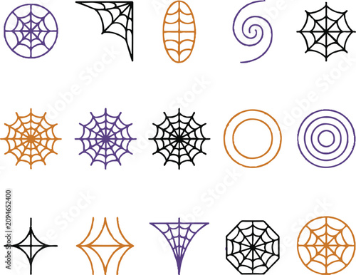 Halloween spider web vector element set, spooky cobweb doodles for graphic design