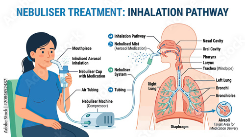 Nebuliser Treatment Inhalation Pathway Medical Illustration