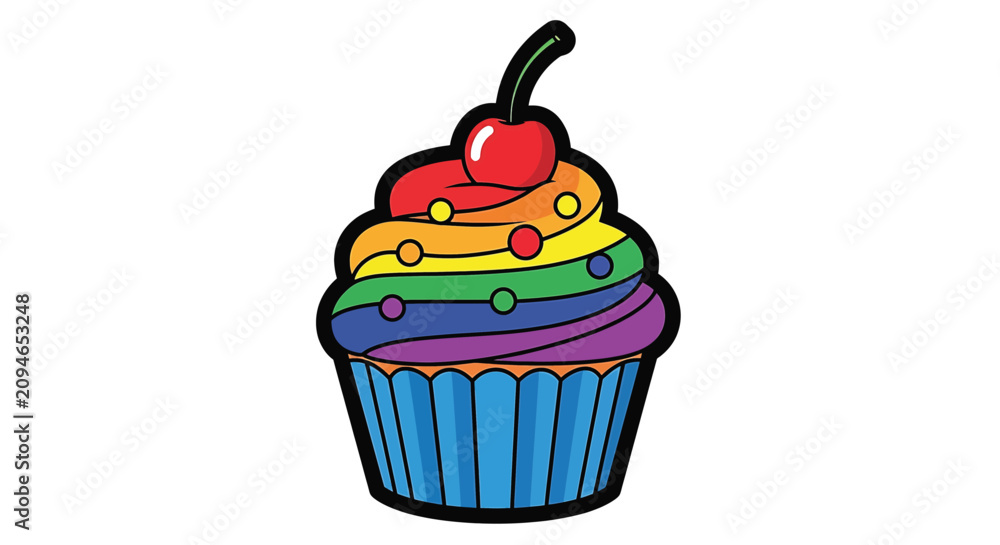 Obraz premium Colorful cupcake with rainbow frosting.