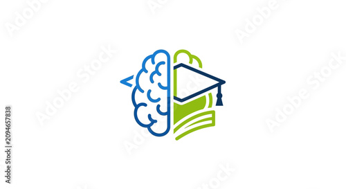 A creative illustration showing a human brain combined with an academic graduation cap