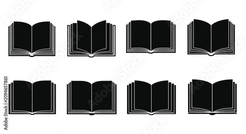 Obraz na plátně Open books silhouette collection on a white background