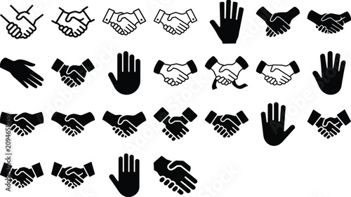 Handshake and Open Hand Icons Set for Business Agreement and Cooperation