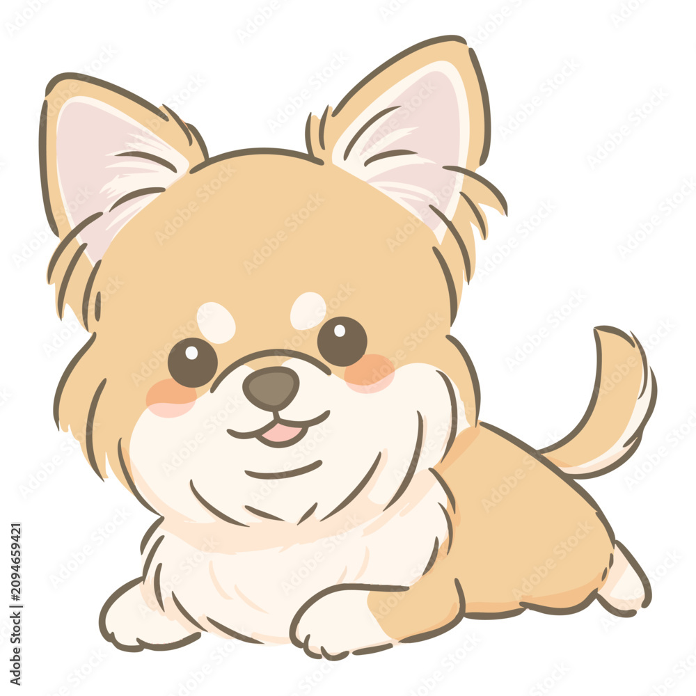 Obraz premium 伏せをしている可愛いチワワの手描きイラスト