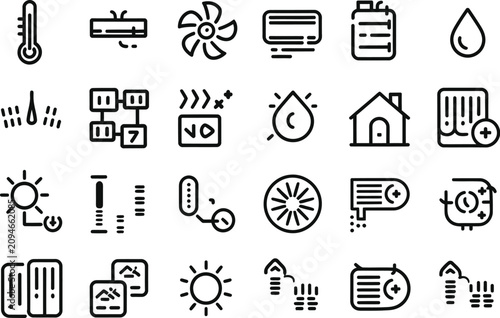 Collection of Air Conditioning and Climate Control Icons in Minimalist Style