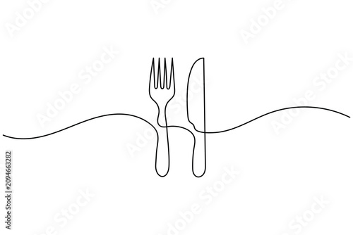 Fork and knife continuous single line art illustration