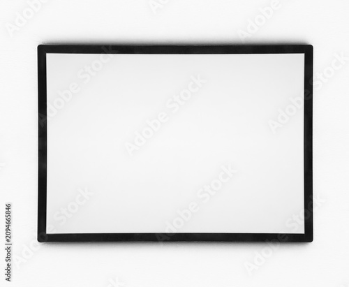  silver grey beige picture blank template frame hangs on a plain gray concrete wall, empty and waiting for a photo Mockup mock up mock-up Isolated on white background backdrop