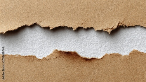 Horizontally torn brown paper revealing clean white background, creating a textured strip.
