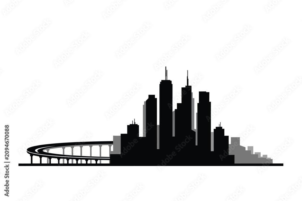 Naklejka premium City Skyline Silhouette Against White Background Vector Illustration