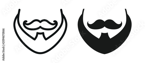 Canvastavla Beard and mustache facial hair icon vector set, isolated on transparent background, barber style, grooming symbols, editable design