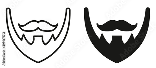 Canvastavla Beard and mustache facial hair icon vector set, isolated on transparent background, barber style, grooming symbols, editable design