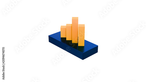 Business growth and financial success concept, rising bar chart on a blue base, data visualization and market analysis, png