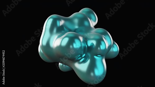 Abstract metallic teal blob rotating on black background