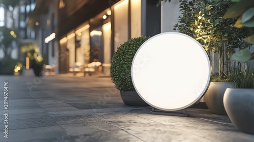 Blank round sign outdoor night