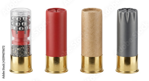 Fotografie Rows of rifle shotgun ammunition shells isolated
