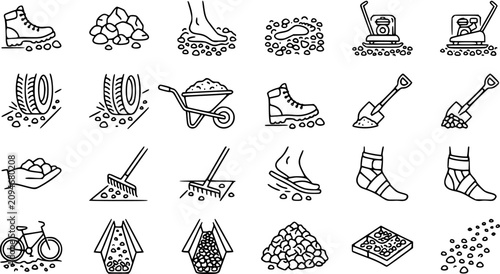Cuadro en lienzo Construction Gravel and Pavement Outline Line Art Icons