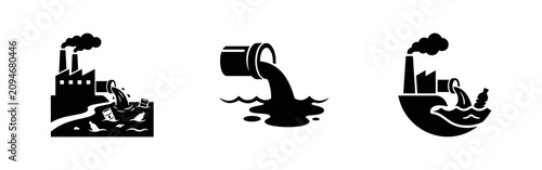 Εκτύπωση καμβά Industrial water pollution icons set