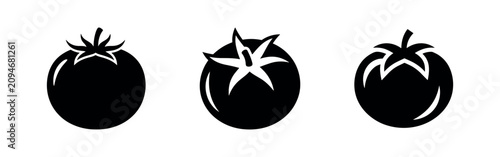 Fotografie Fresh tomato fruit or vegetable icons set in various styles, representing healthy ingredients