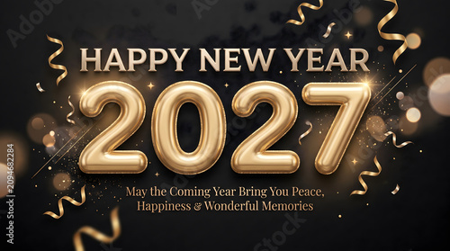 Happy new year 2027 wishing card with gold typography	