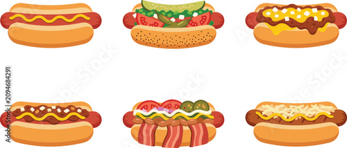 Canvas Print Gourmet hot dog cartoon vector illustration collection featuring classic, loaded