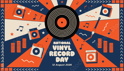 Photography Retro style graphic design celebrating national vinyl record day with music