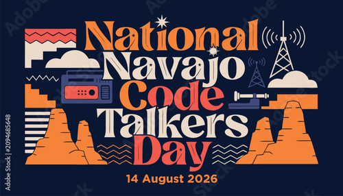 Foto National navajo code talkers day typographic illustration with cultural icons