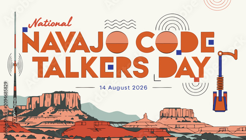 Fotografie National Navajo code talkers day commemorative graphic with desert landscape art