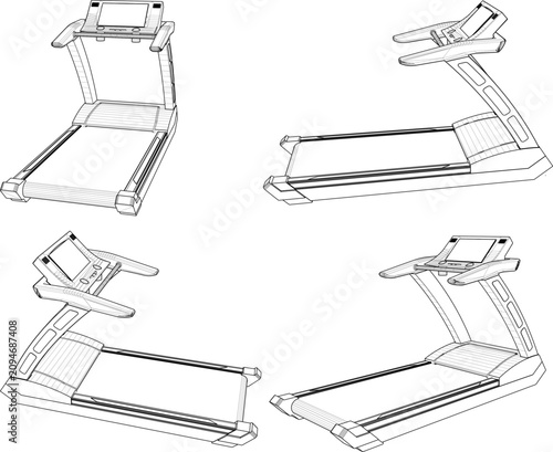Schilderij op canvas Complete set of 3D rendered treadmill models showcasing fitness cardio training