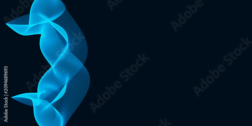 Futuristic blue neon wave lines flowing on a dark background, abstract digital technology backdrop.