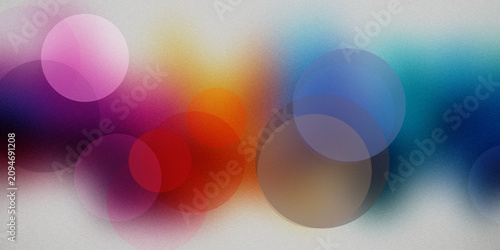 Photography Bright modern background with soft blurry colored circles on grey grain texture creating cheerful and airy abstract concept