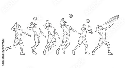 Athletic Volleyball Player Serving Ball Sequence on White Background