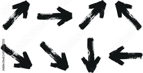 Photos Set of hand drawn grunge arrows collection in black ink stroke style with handdr