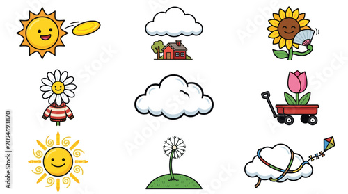Obraz na płótnie Outdoor playtime and summer sky activity icons.