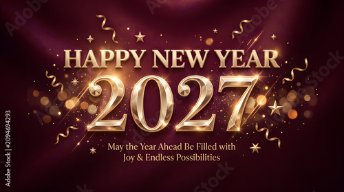Happy new year 2027 wishing card with gold typography	