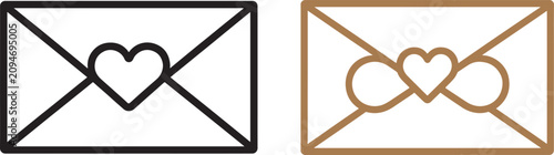 Vector line art icons of envelopes with heart and infinity symbols for love letters and romantic messages