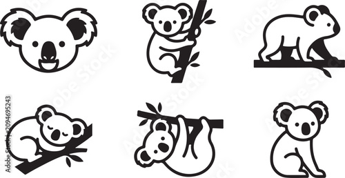 Canvas Print Cute koala and wallaby vector illustrations in playful poses Vector