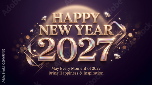 Happy new year 2027 wishing card with gold typography	