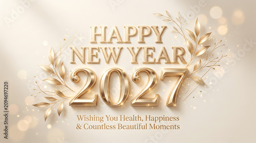 Happy new year 2027 wishing card with gold typography	