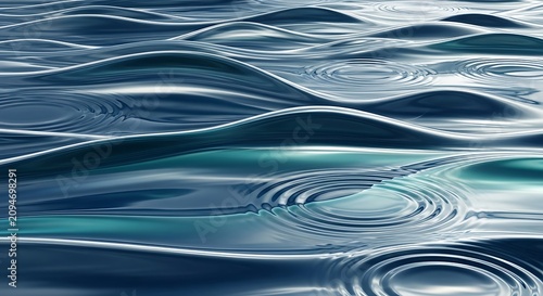 Abstract Blue Water Ripples Reflecting Light on Calm Liquid Surface