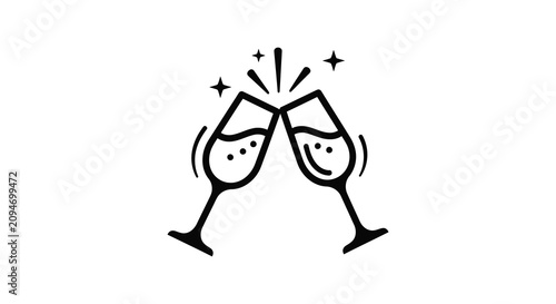 Two wine glasses toasting black silhouette champagne